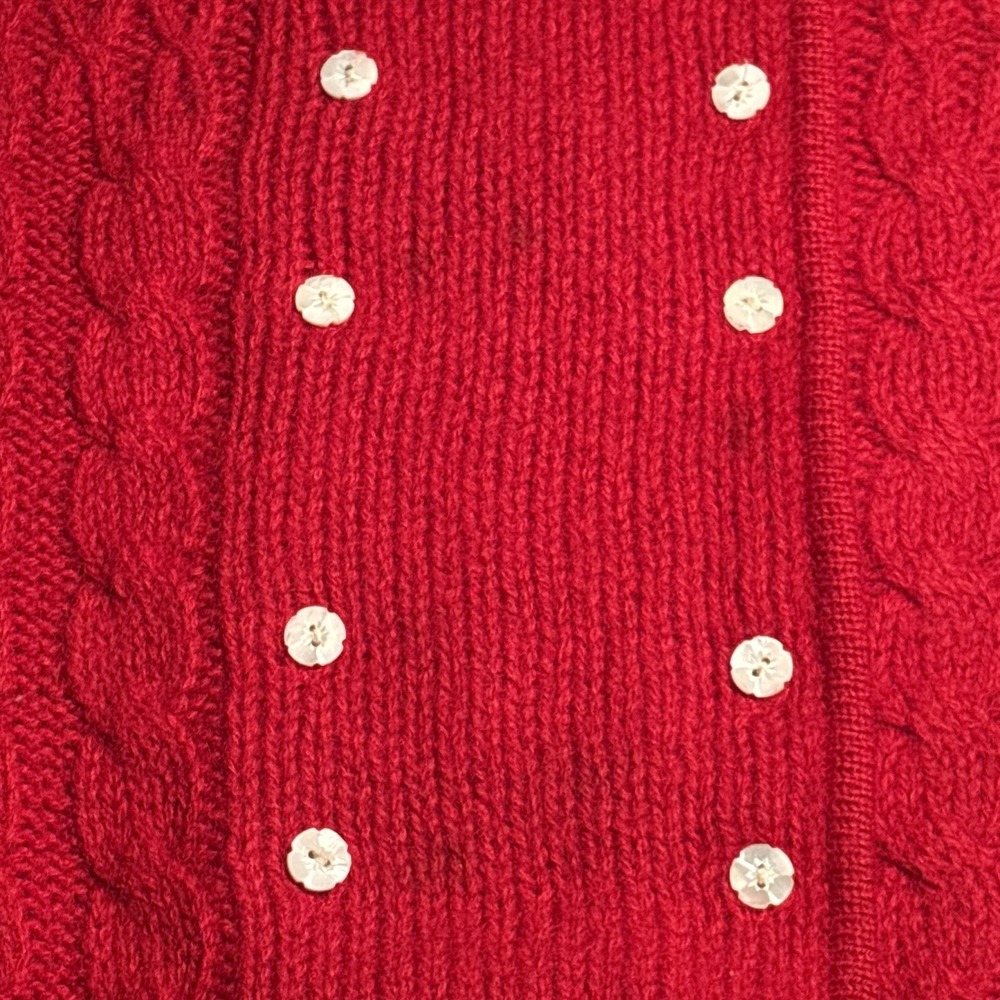 Robert Scott Red Shetland Wool Cable Knit Double Breasted Cardigan Sweater 34 - Picture 2 of 9